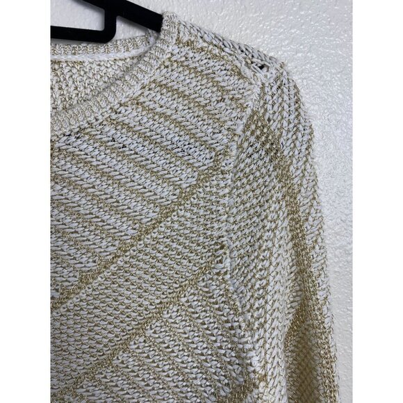 Chico's Knit Top Womens size Medium Cream gold Metallic 3/4 Sleeve Event Party - Picture 8 of 11